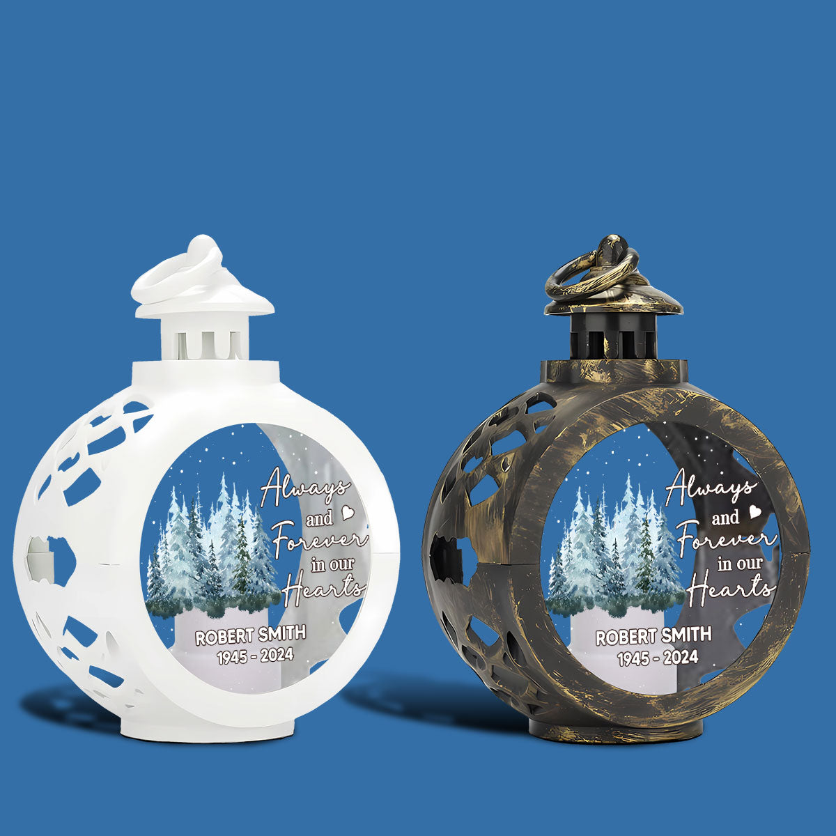 Always And Forever In Our Hearts Memorial Keepsake Personalized Lantern Ornament