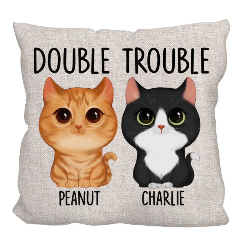 Watercolor Cute Cats Double Trouble Gift For Cat Lovers Personalized Pillow