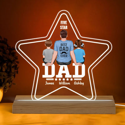 Five - Star Sitting Dad And Kids Back View Personalized Acrylic Custom Shape LED Night Light