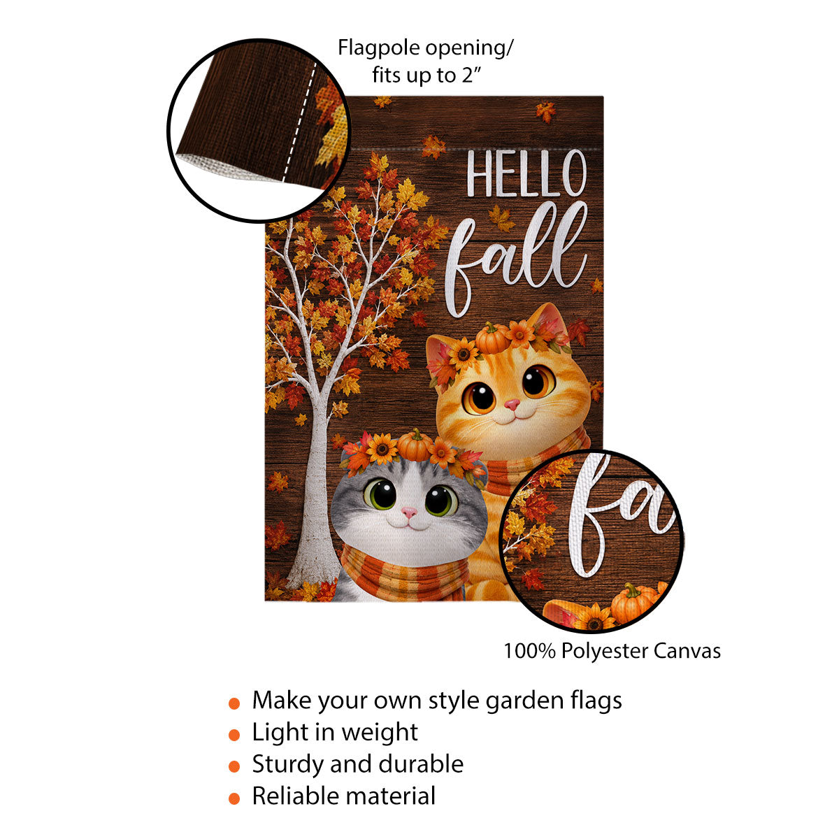 Hello Fall 'Tis the Season Cute Cats - Personalized Garden Flag - Fall Decor for Cat Lovers