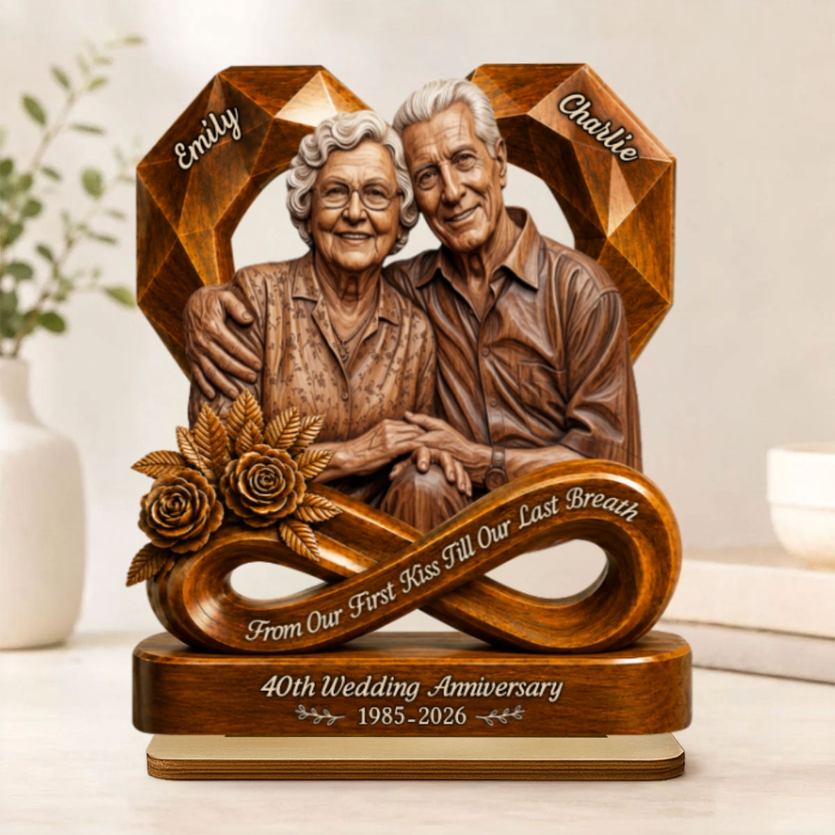Custom Photo Couple Wooden Heart - Personalized 2-Layered Wooden Plaque - Anniversary Gift, Gift For Couple