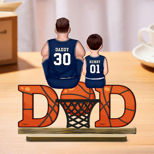 Basketball Dad & Kids Personalized 2-Layer Standing Wooden Plaque, Father’s Day Gift for Dads, Gift for Husband