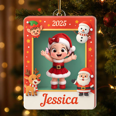 Cute Little Santa Kid in Christmas Box - Personalized Acrylic Ornament - Christmas Gift for Kid, Grandkids