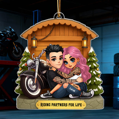 Biker Couple - Personalized Acrylic Ornament - Gift for Biker Couple