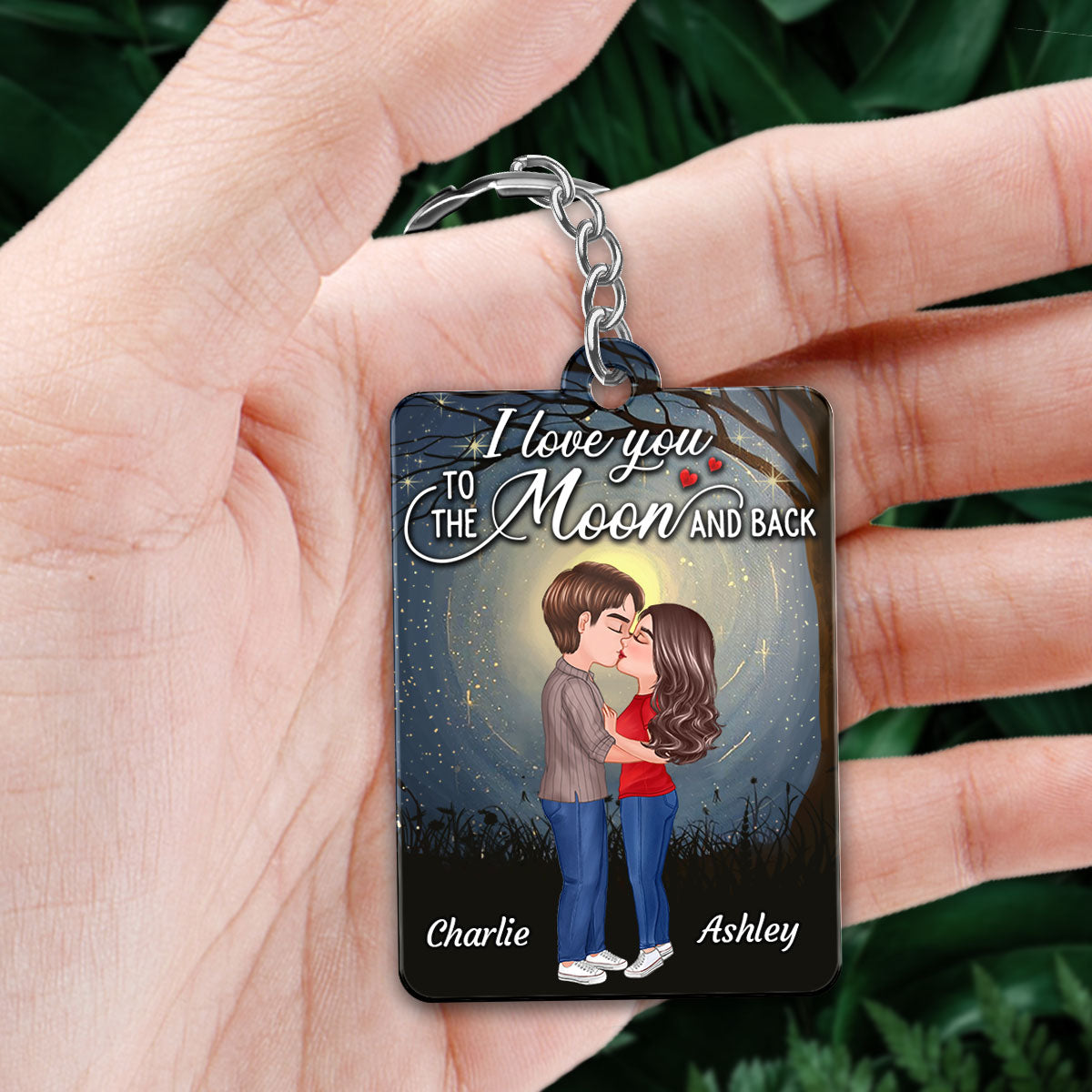 Moon Night Doll Couple Kissing Favorite Song Scannable QR Code Personalized Acrylic Keychain