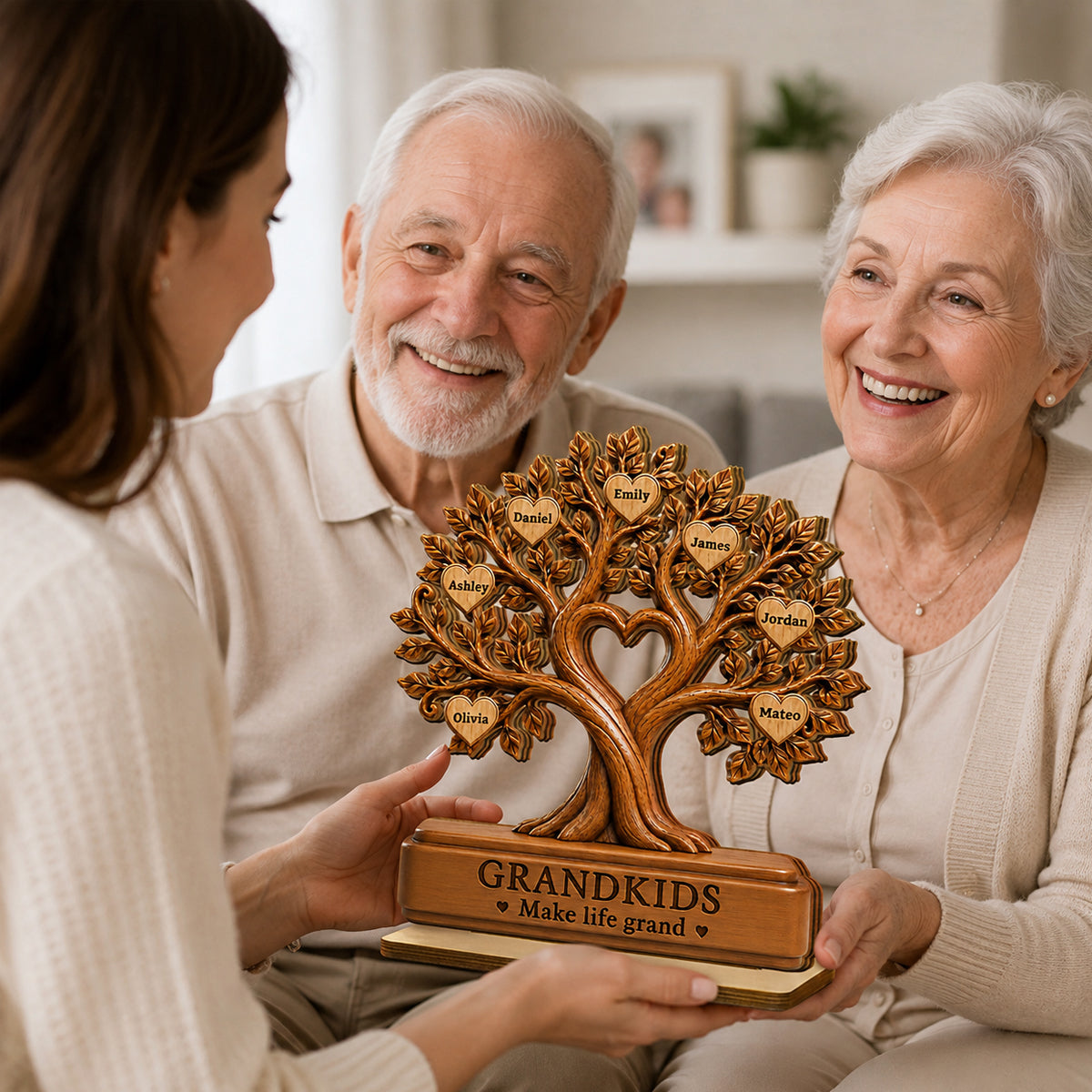 Grandkids Make Life Grand - Personalized 2-Layered Wooden Plaque - Gift for Grandma, Grandpa, Grandparents, Family Keepsake