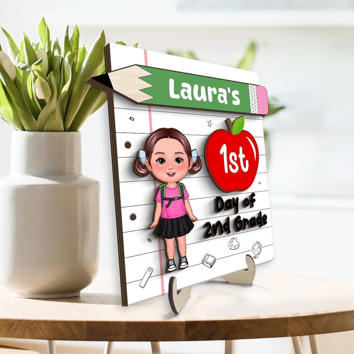 Back To School Sign Cute Doll Kid Personalized 2-Layer Wooden Plaque