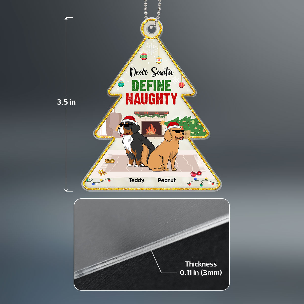 Dear Santa Define Naughty Funny Dogs Cartoon Christmas Tree Personalized Acrylic Ornament