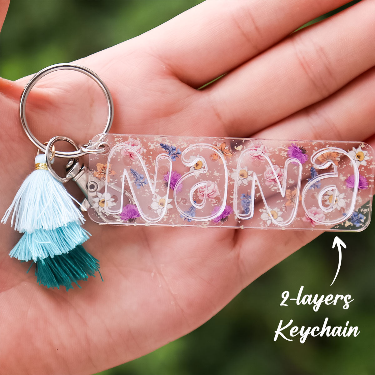 Grandma Mom Birth Month Flowers Personalized 2-Layer Acrylic Keychain