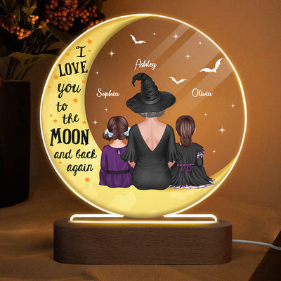Halloween Love You To The Moon Grandma & Grandkids Personalized Circle Acrylic Plaque With LED Night Light