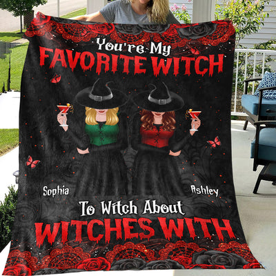 Halloween Rose Pattern Witches Besties Personalized Fleece Blanket