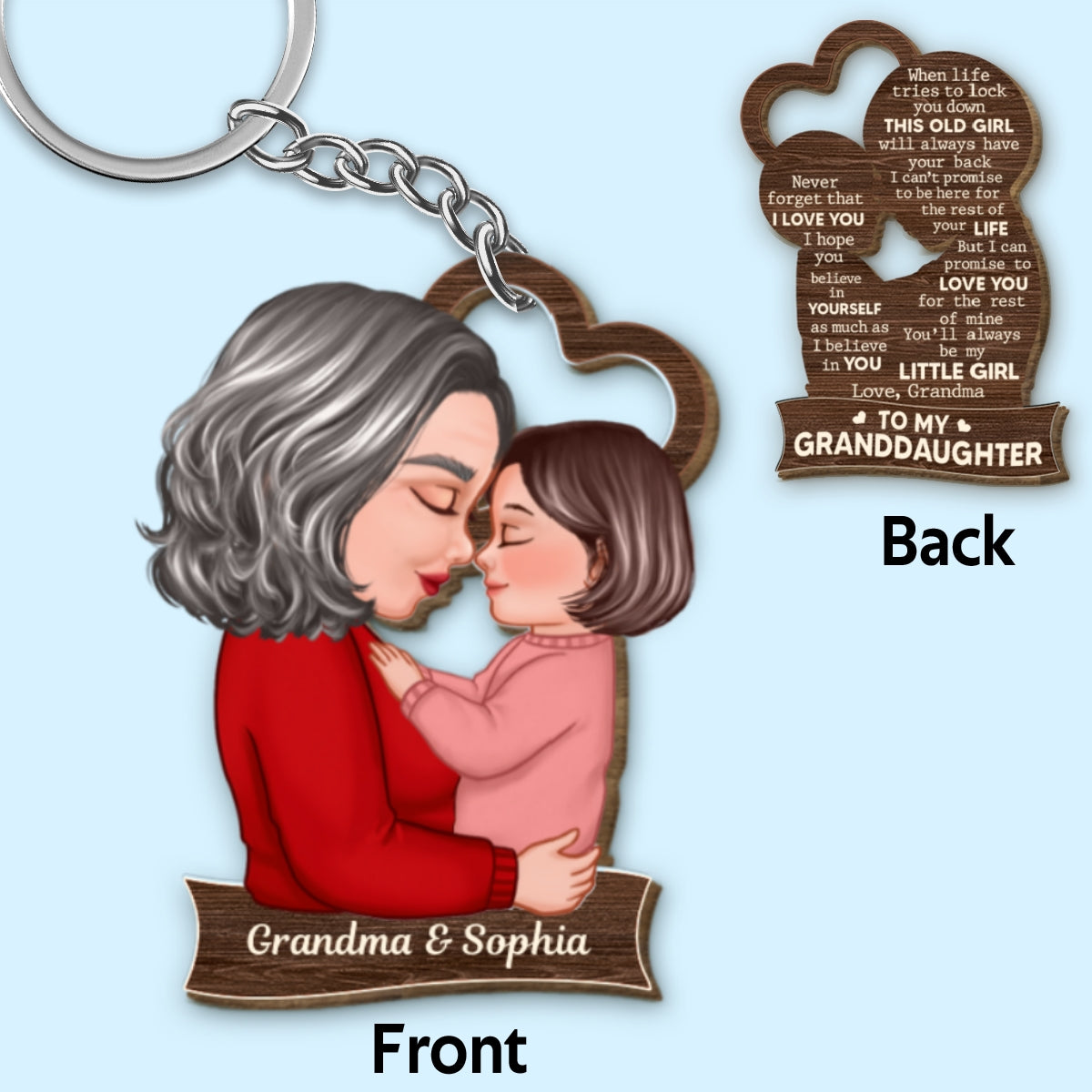 To My Mom Grandma Son Daughter Grandson Granddaughter Personalized Wooden Keychain