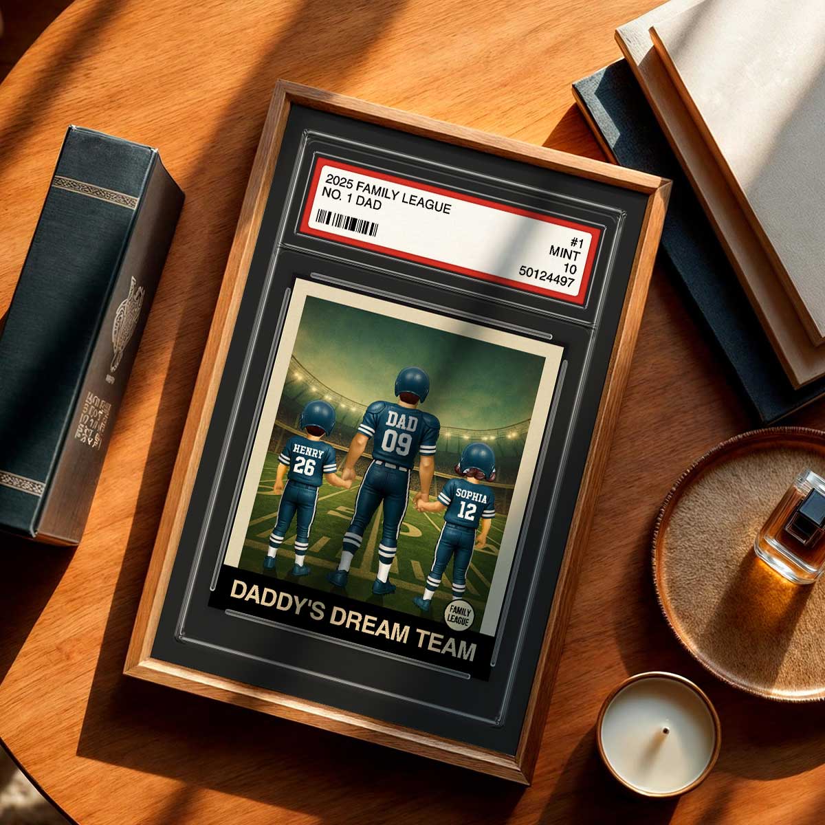 Football No. 1 Dad Man & Kids Trading Card Style Personalized Poster