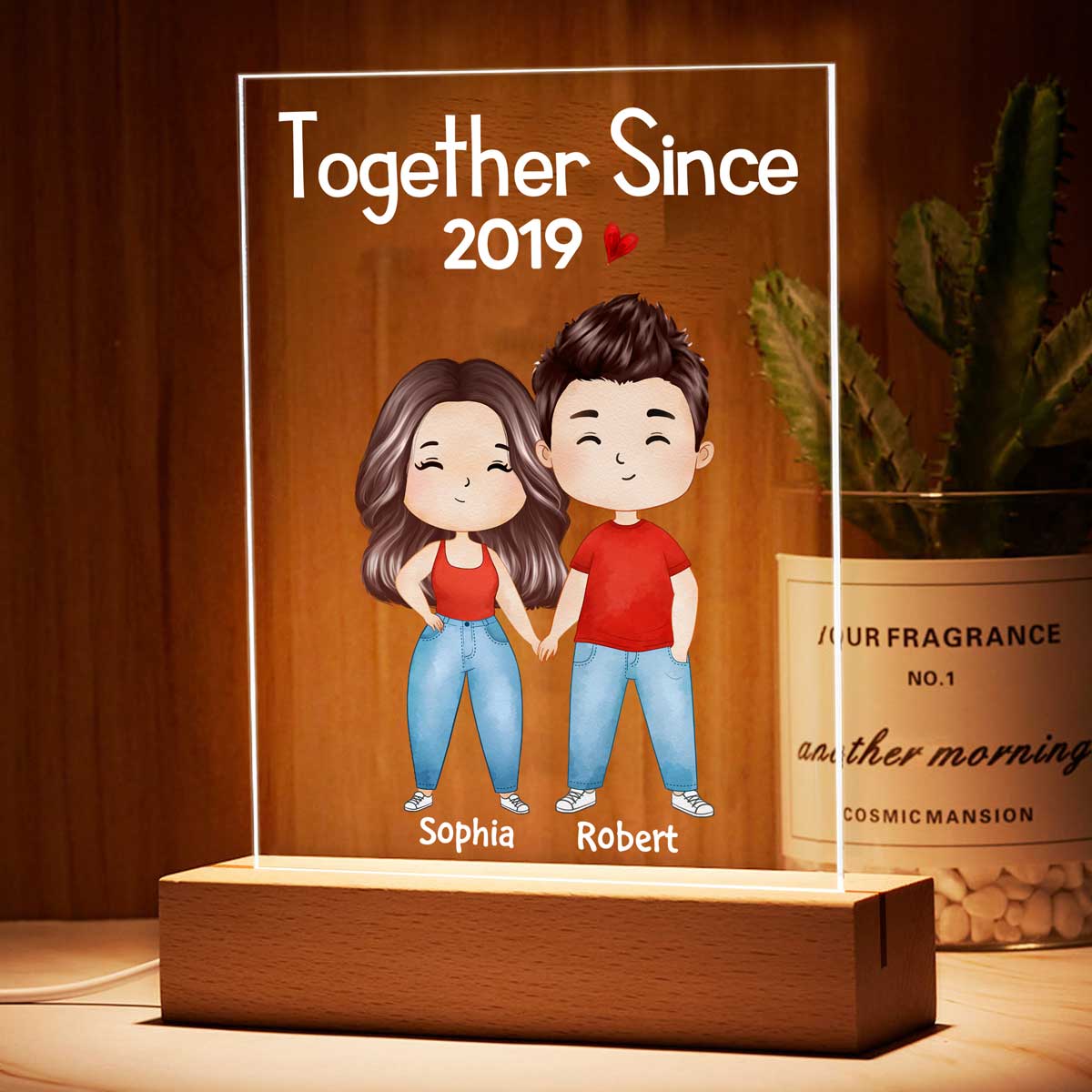 Watercolor Doll Couple Together Since Personalized Acrylic LED Lamp Night Light