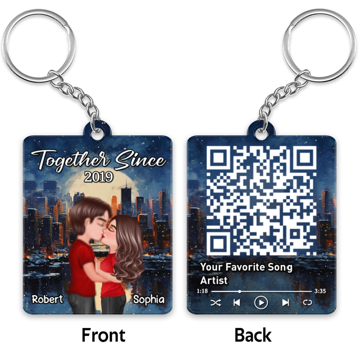 City Night Doll Couple Kissing Favorite Song QR Code Personalized Acrylic Keychain