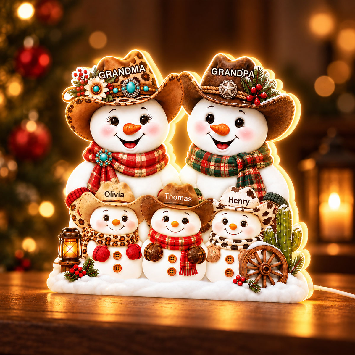 Trending Western Grandpa Grandma Snowman - Personalized Light Box - Gift For Him, Her, Christmas Decoration
