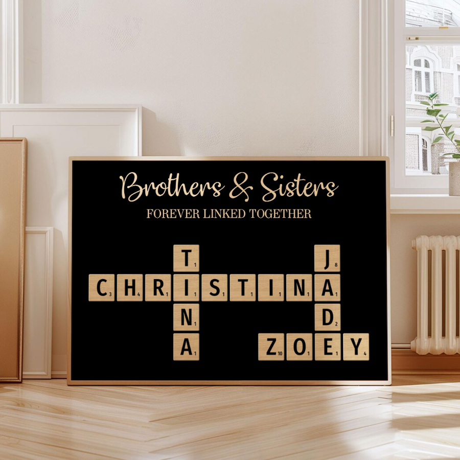 Brothers & Sisters Forever Linked Together Crossword Puzzle Art - Personalized Poster - Heartfelt Gift For Siblings, Family