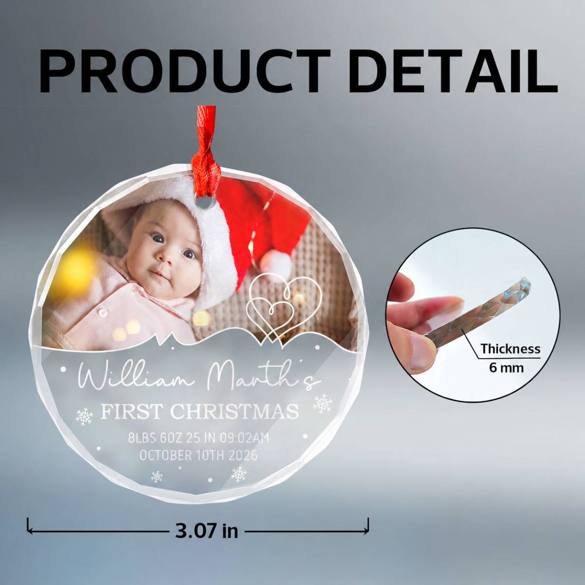 Baby's Frist Christmas Photo Upload Personalized Glass Ornament, Christmas Gift For New Mom New Dad