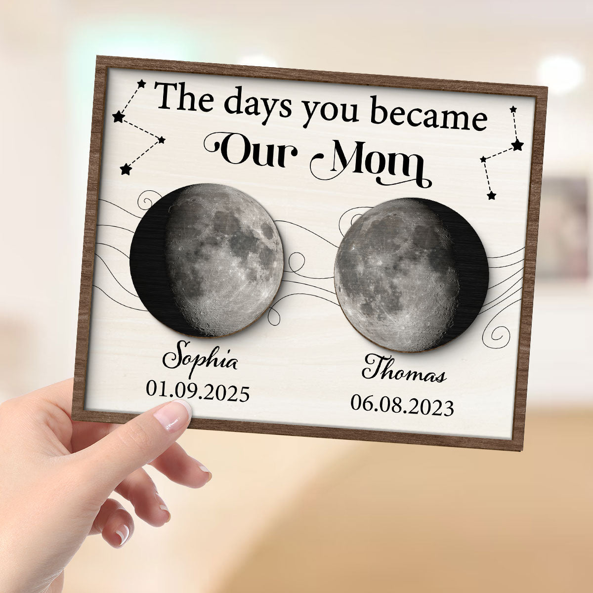 The Day You Became Mom Grandma Custom Birth Moon Phase Personalized 2-Layered Wooden Plaque, Gift