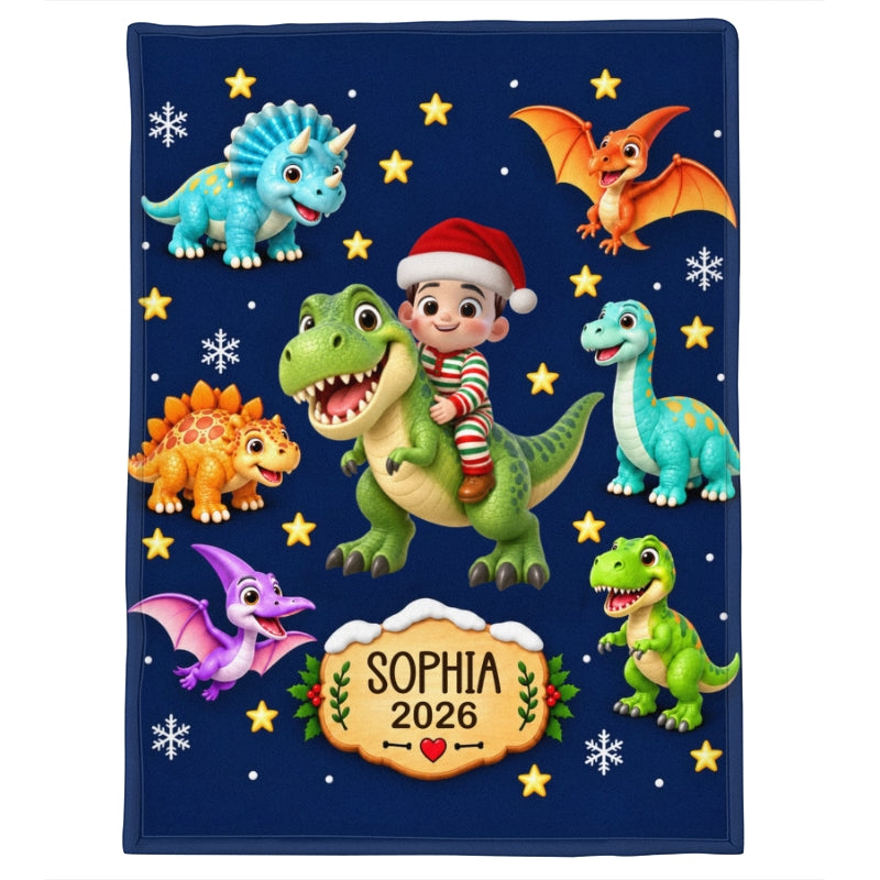 Trending Dinosaur for Boys and Girls - Personalized Fleece Blanket - Christmas Gift For Kids Grandkids