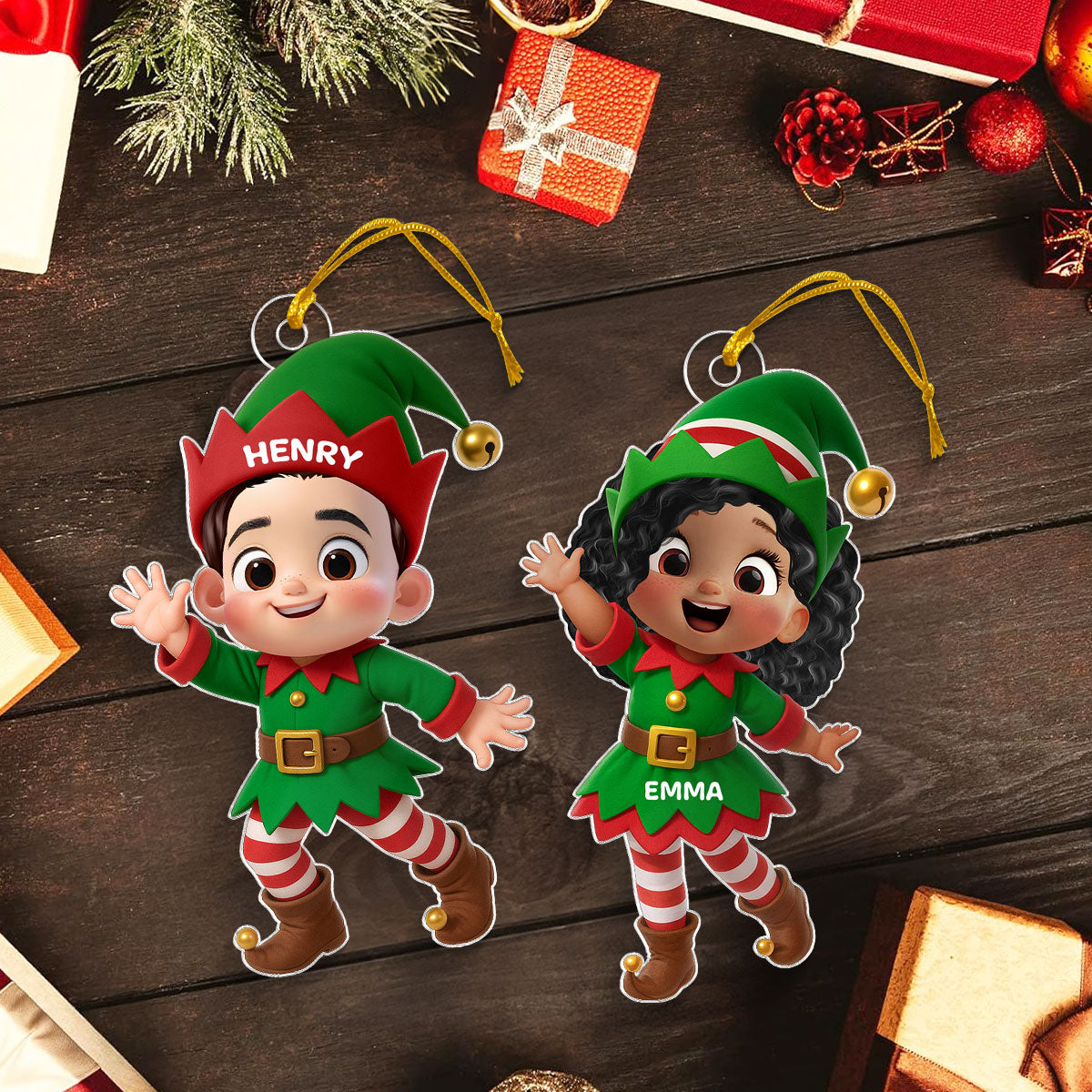 Cute Kid Christmas Elf Costume Personalized Acrylic Ornament - Adorable Christmas Gift For Kids, Grandkids