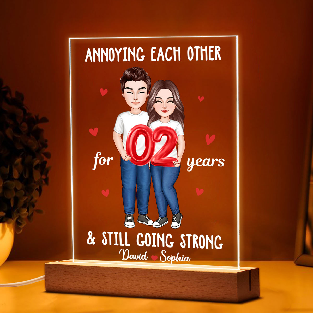 Couple Holding Balloons Anniversary Gift Personalized Rectangle Acrylic LED Night Light