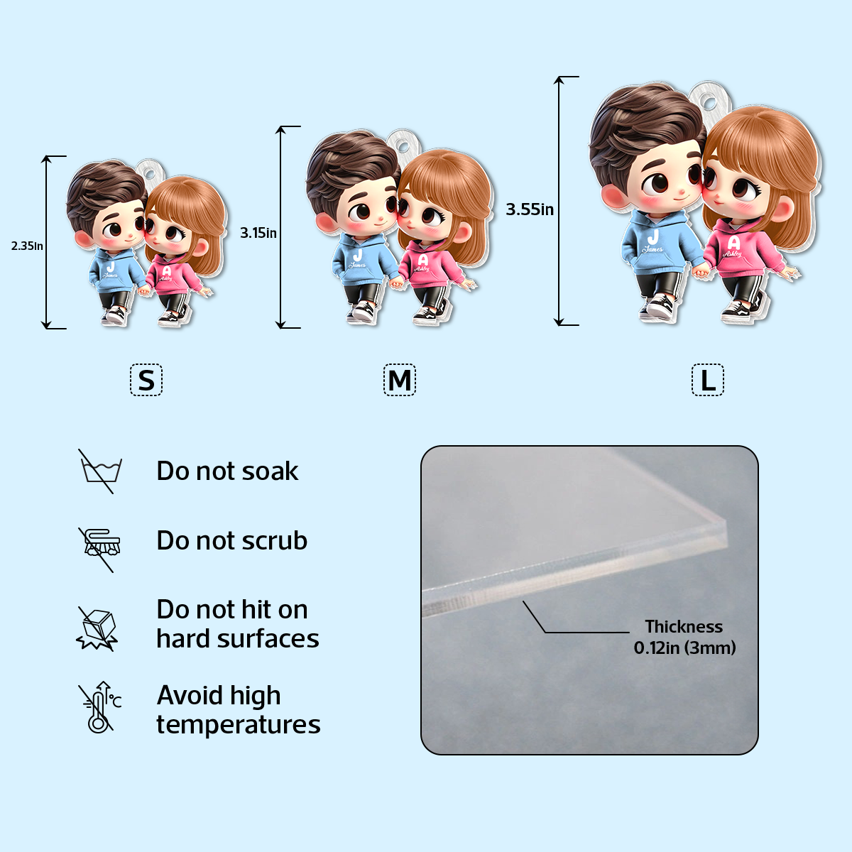 3D Effect Cute Cartoon Couple Holding Hands Personalized Acrylic Keychain, Anniversary &  Gift for him, Gift for her