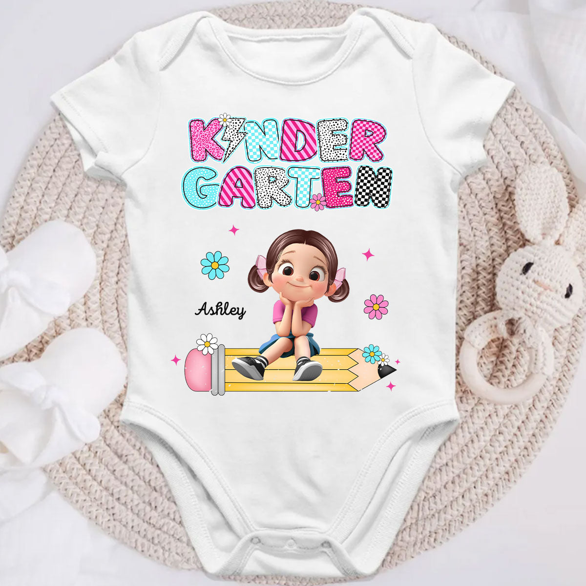 Personalized Kindergarten Tshirt for Girls, Colorful Pencil Pattern Custom Kids Name, Back To School Shirt Toddler, First Day School Outfit