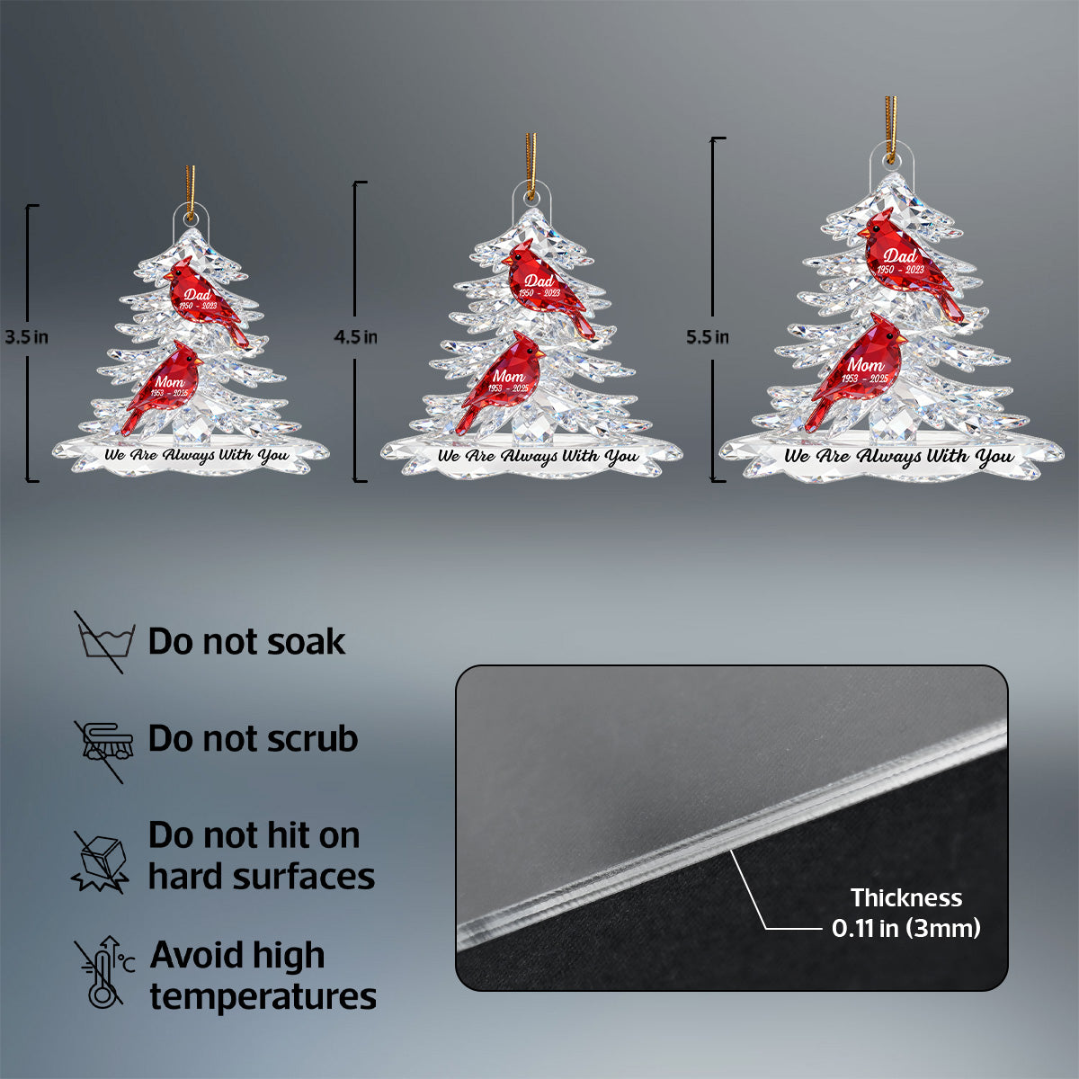 3D Effect Cardinals Memorial - Personalized Acrylic Car Hanger - Remembrance Gift, Sympathy Gift For Whole Family, Extended Family