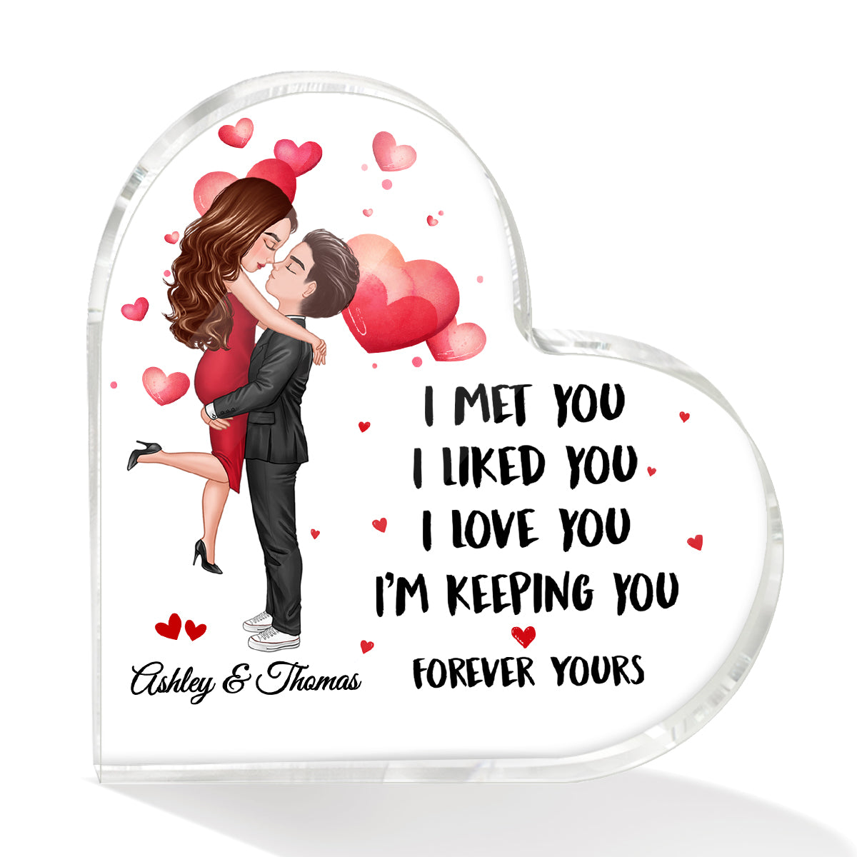 Doll Couple Kissing Hugging I Met You I Love You Personalized Acrylic Heart Plaque - Anniversary Gift For Couple - Gift For Him Gift For Her