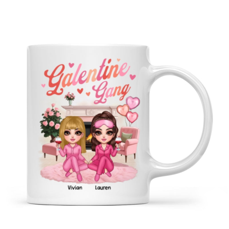 Galentine Gang Pretty Besties Sisters In House Personalized Mug,  Mug, Social Club, Besties Gift