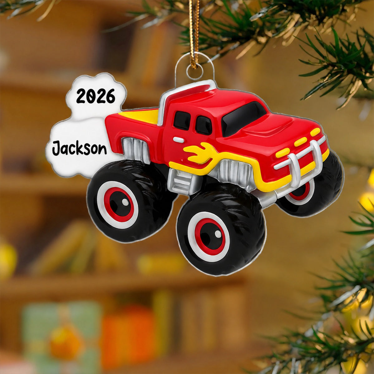 Christmas Truck for Kids Boys Girls, Personalized 3D Effect Acrylic Ornament, Gift for Son, Daughter, Grandson, Granddaughter