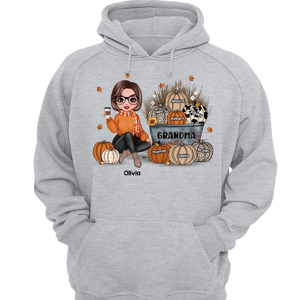 Grandma Mom Fall Season Sitting Pumpkin Bucket Personalized Shirt