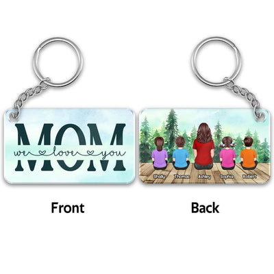 Mom And Kids Back View Sitting Forest Personalized Acrylic Keychain