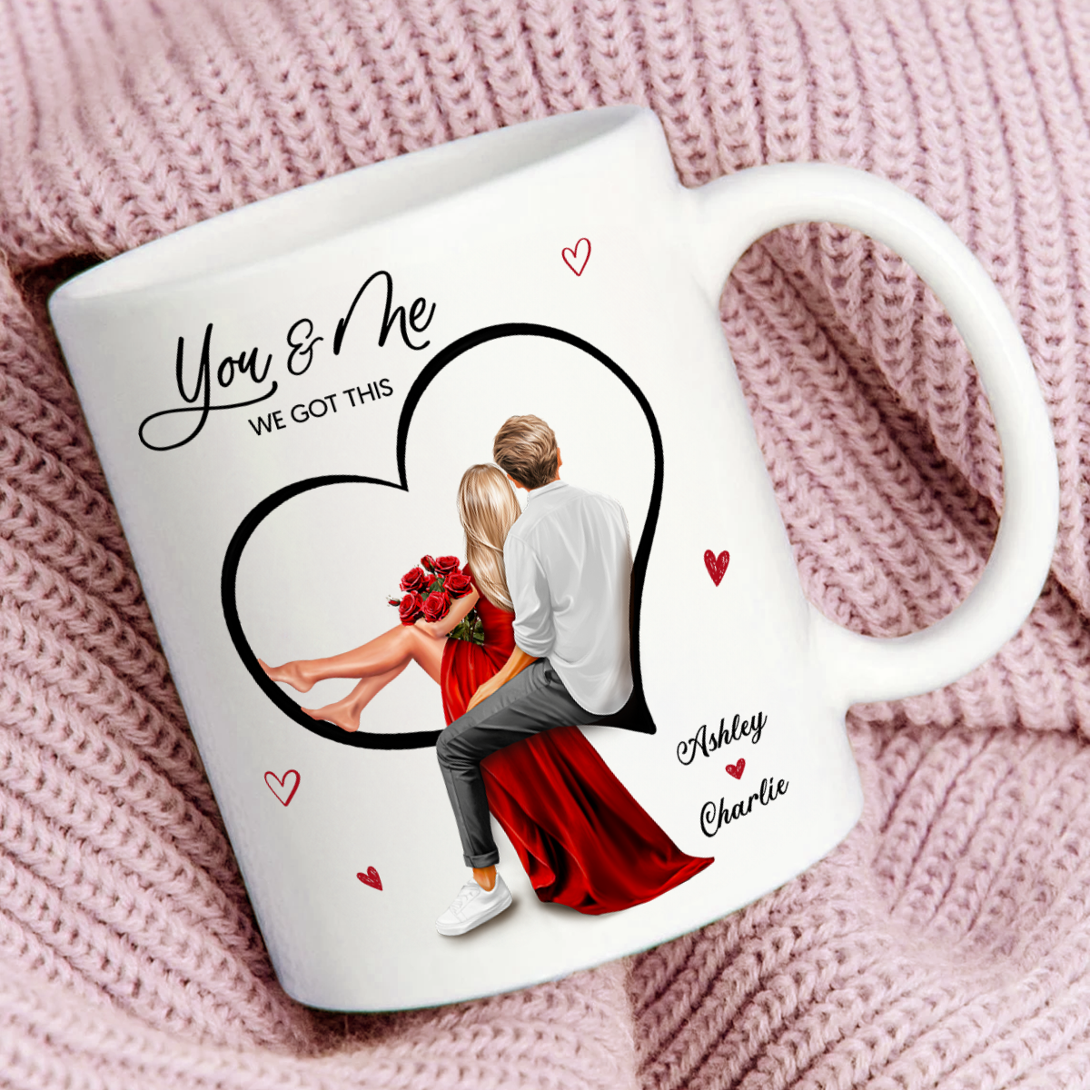 Couple Sitting On Heart Personalized Mug,  Gift, Anniversary Gift for Couples,