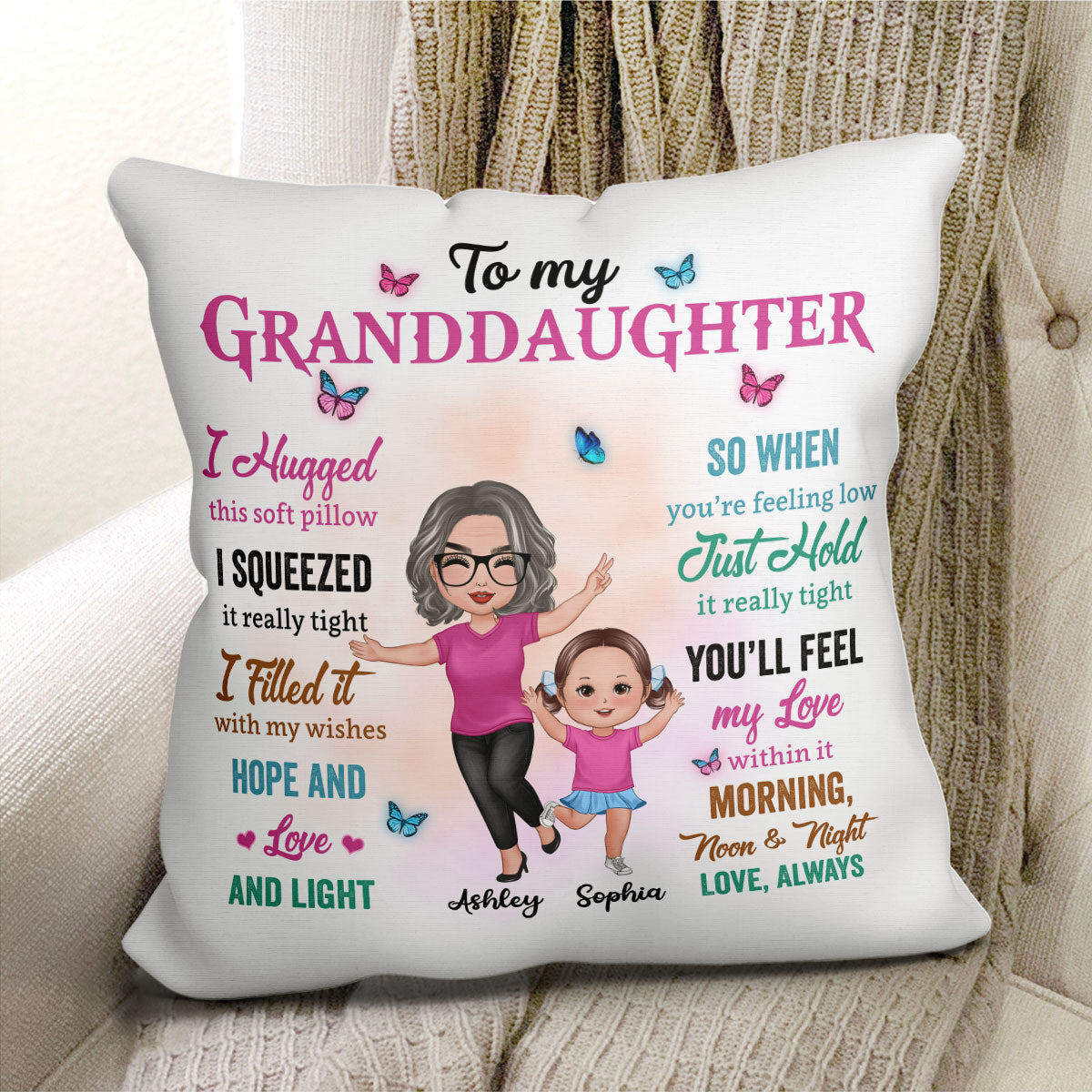 Colorful To My Granddaughter Grandson Gift Happy Doll Grandma Grandkid Personalized Pillow