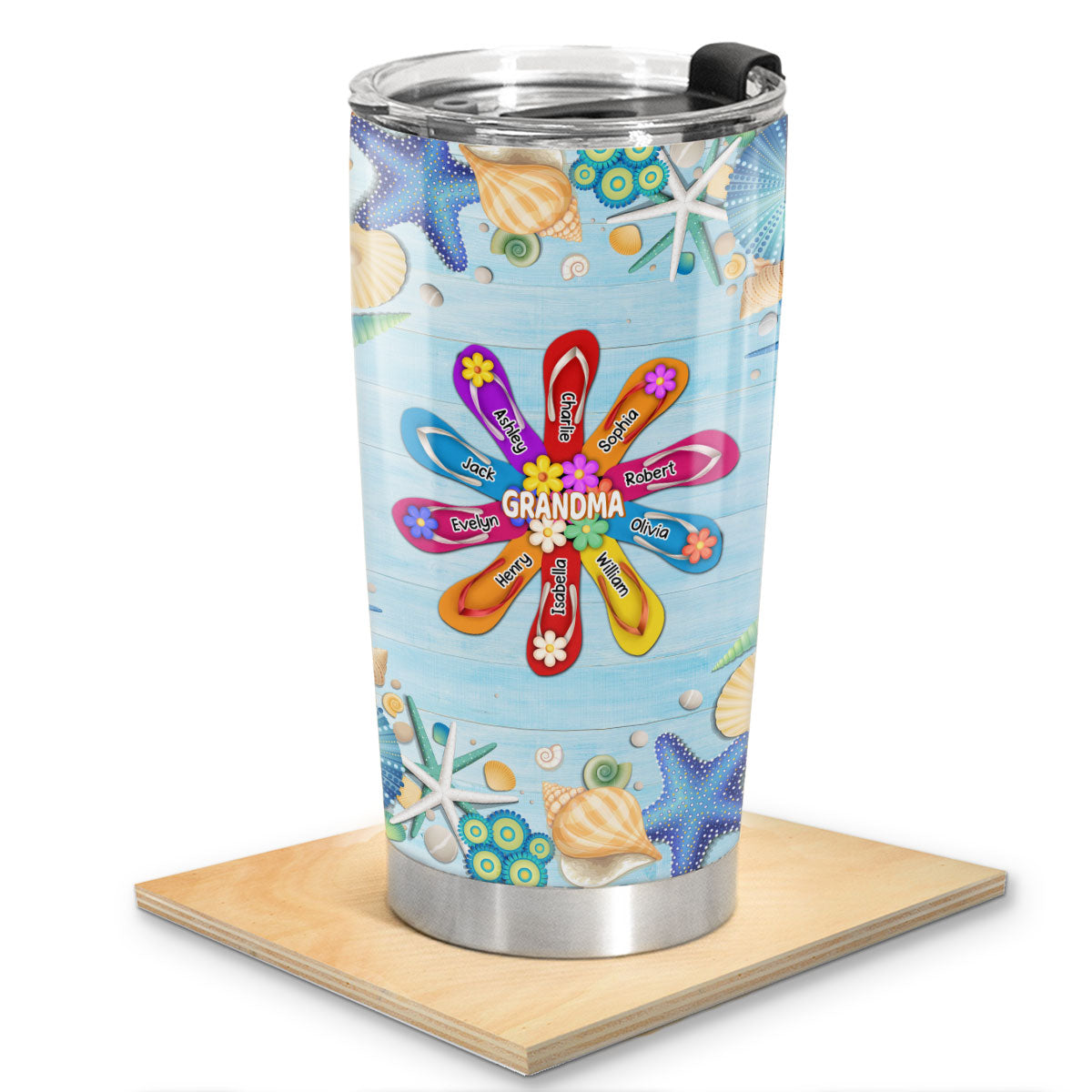 Grandma Mom Flip Flops Flower Summer Personalized Tumbler