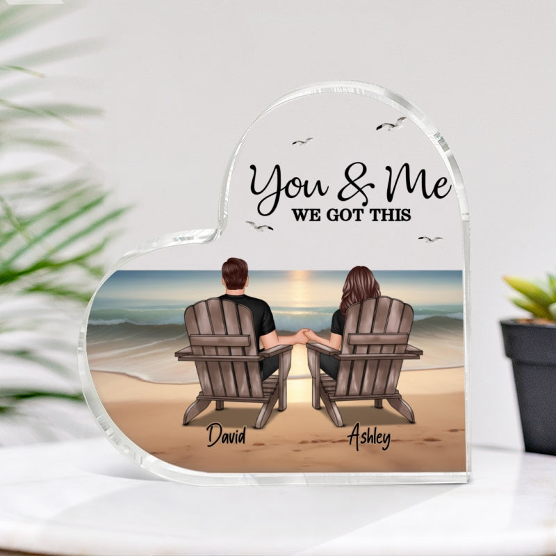 Eternal Beach Landscape Couple Sitting Personalized Heart Acrylic Block Plaque, Heartfelt Gift For Couple, For Him, For Her, Boyfriend, Girlfriend, Husband, Wife