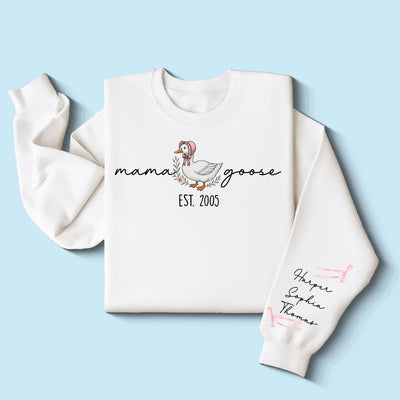 Mama Goose Est. Personalized Sleeve Printed Sweatshirt, Gift For Mom, Grandma