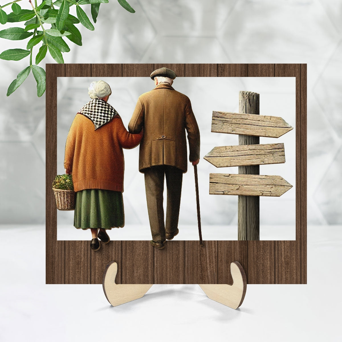 Old Couple Walking Together Personalized 2-Layer Wooden Plaque, Heartfelt Gift For Couple, For Him, For Her, Husband, Wife