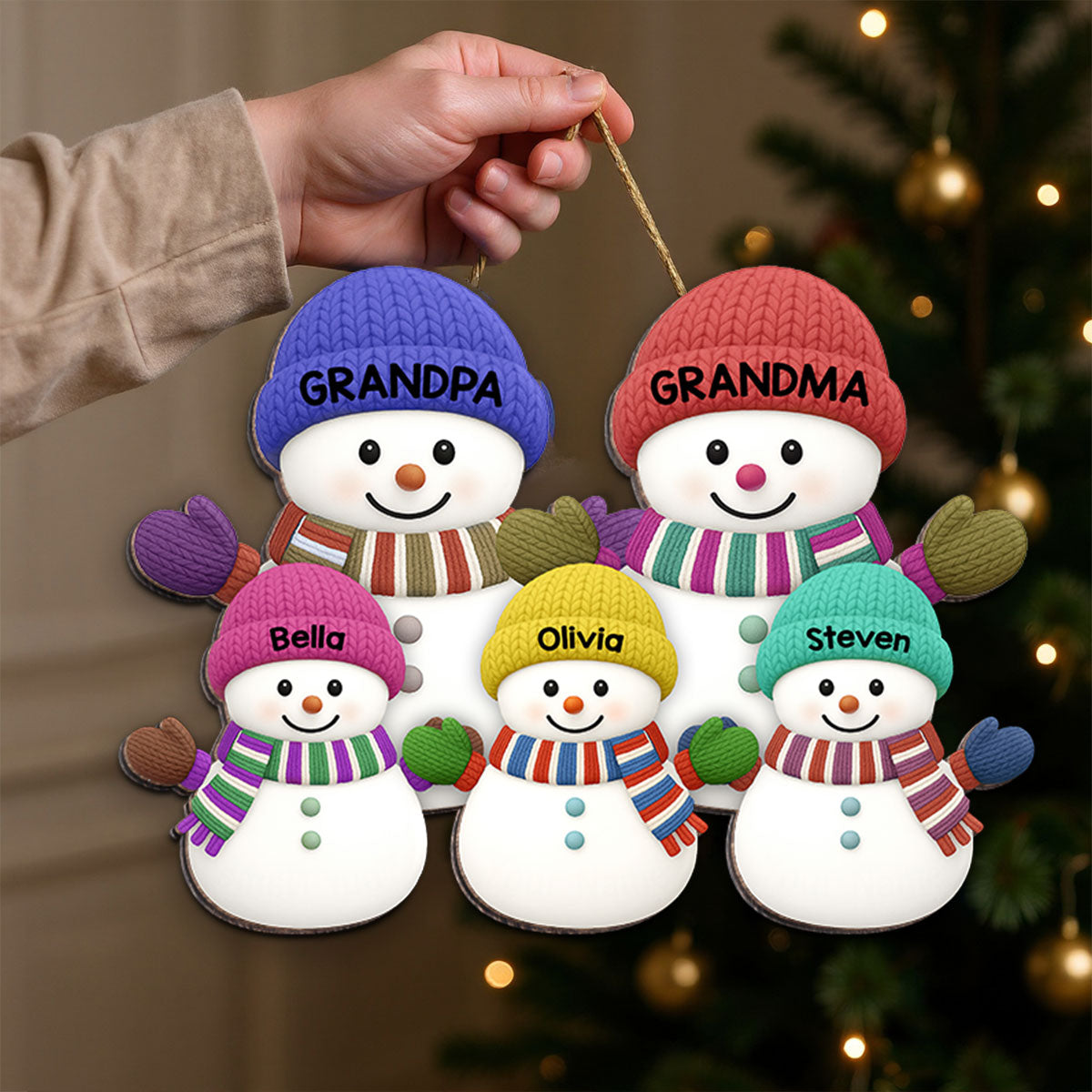 Christmas Grandma Grandpa And Grandkids Snowman Together - Personalized Wood Sign