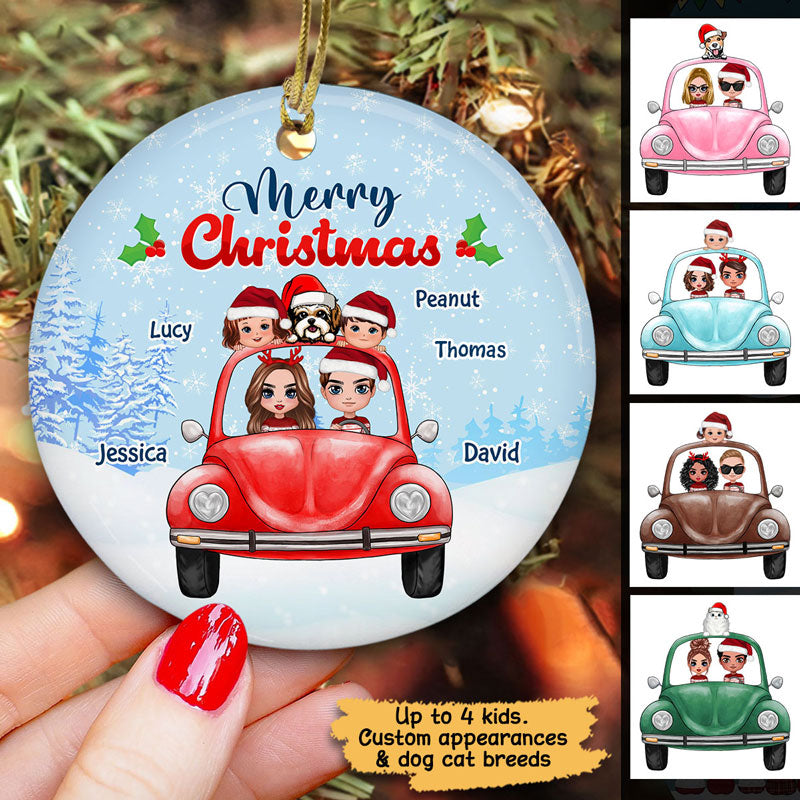 Family On Car Christmas Personalized Circle Ornament