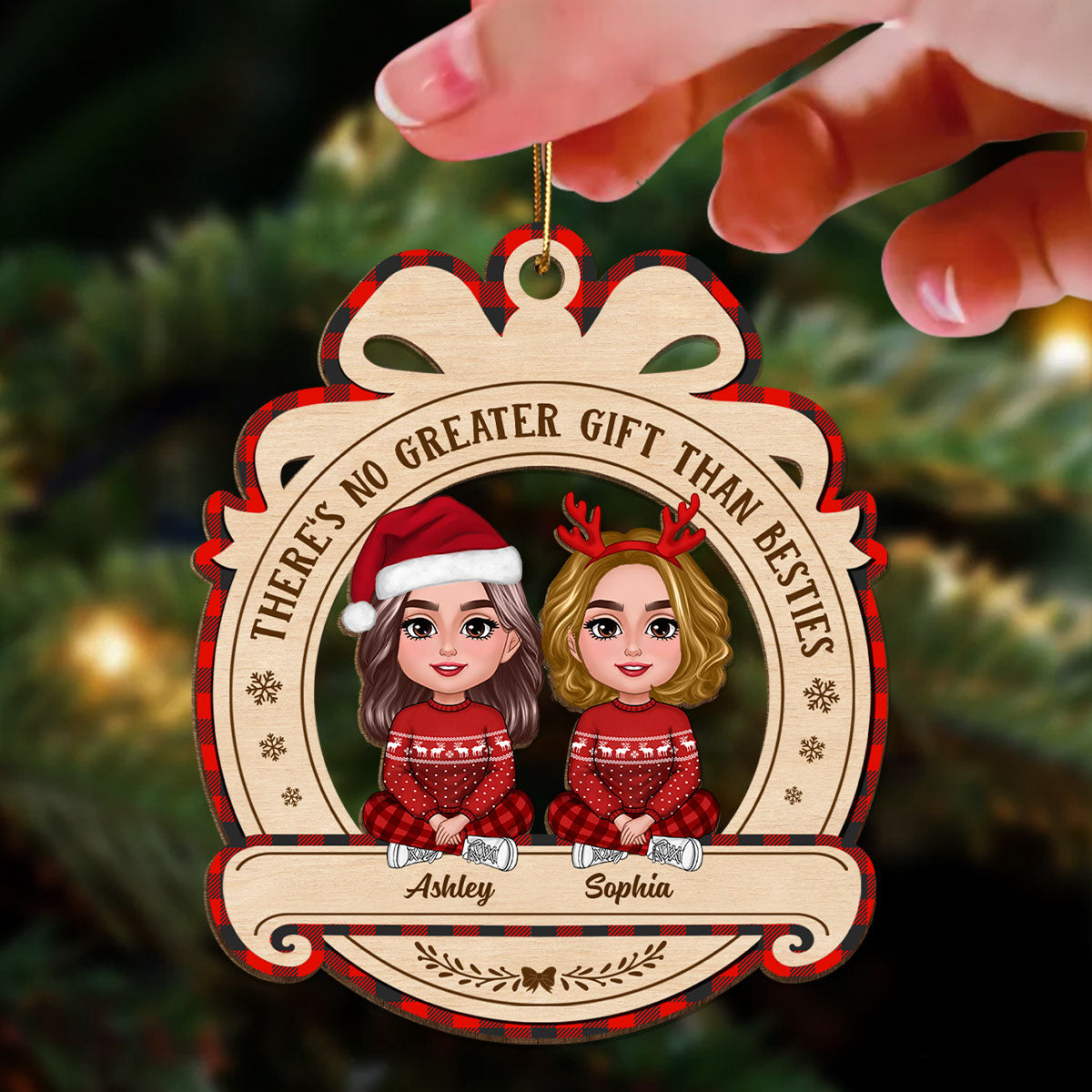 No Greater Gift Than Besties Sisters Crossed Legs Personalized Wooden Ornament