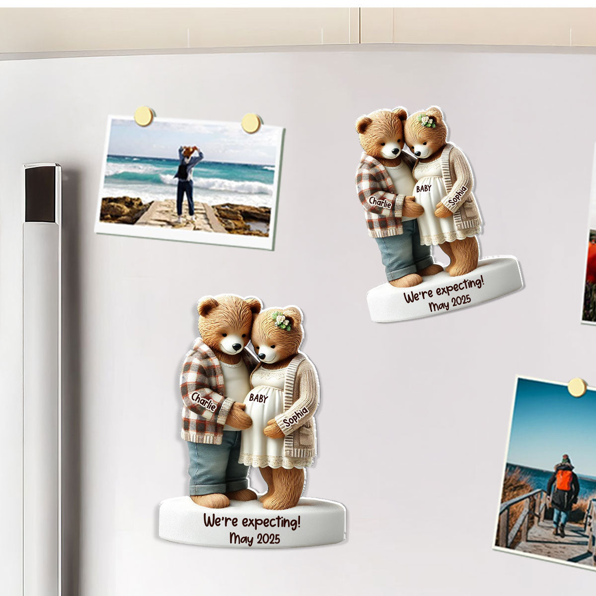3D Effect Bear Couple Expecting New Baby Pregnancy Announcement Keepsake Personalized Acrylic Fridge Magnet