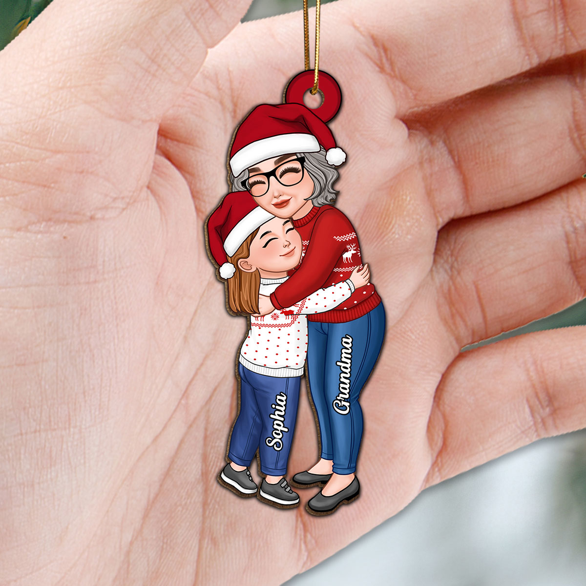 Grandma & Grandkid Hugging Christmas Gift For Granddaughter Grandson Personalized Wooden Ornament