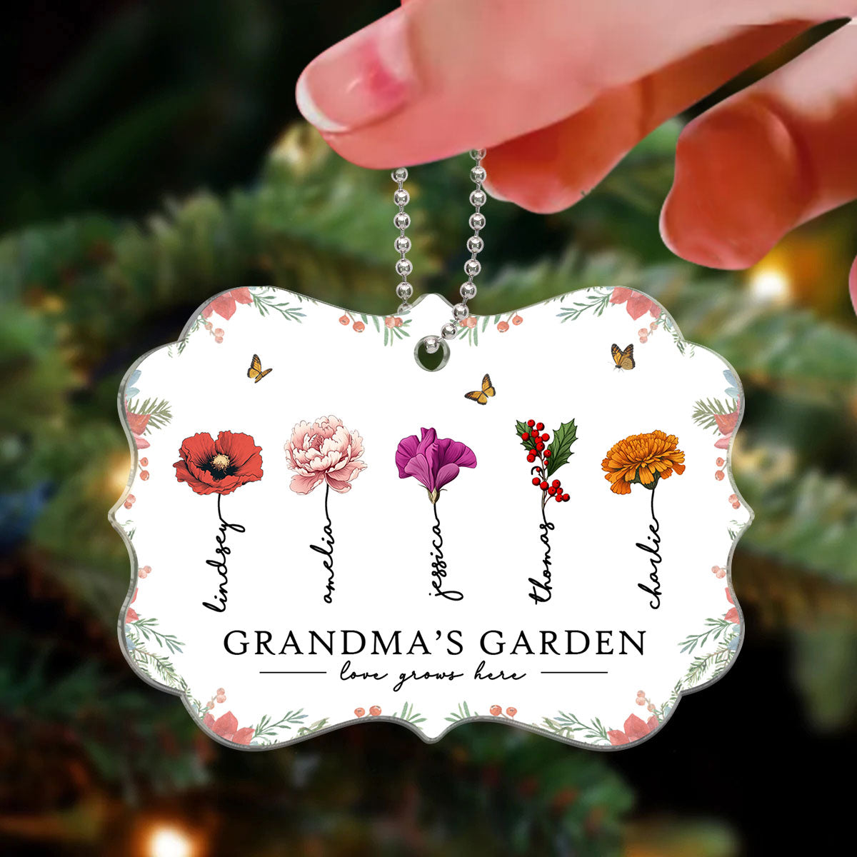 Grandma‘s Garden Beautiful Birth Month Flowers Christmas Gift For Grandma Mom Personalized Acrylic Ornament