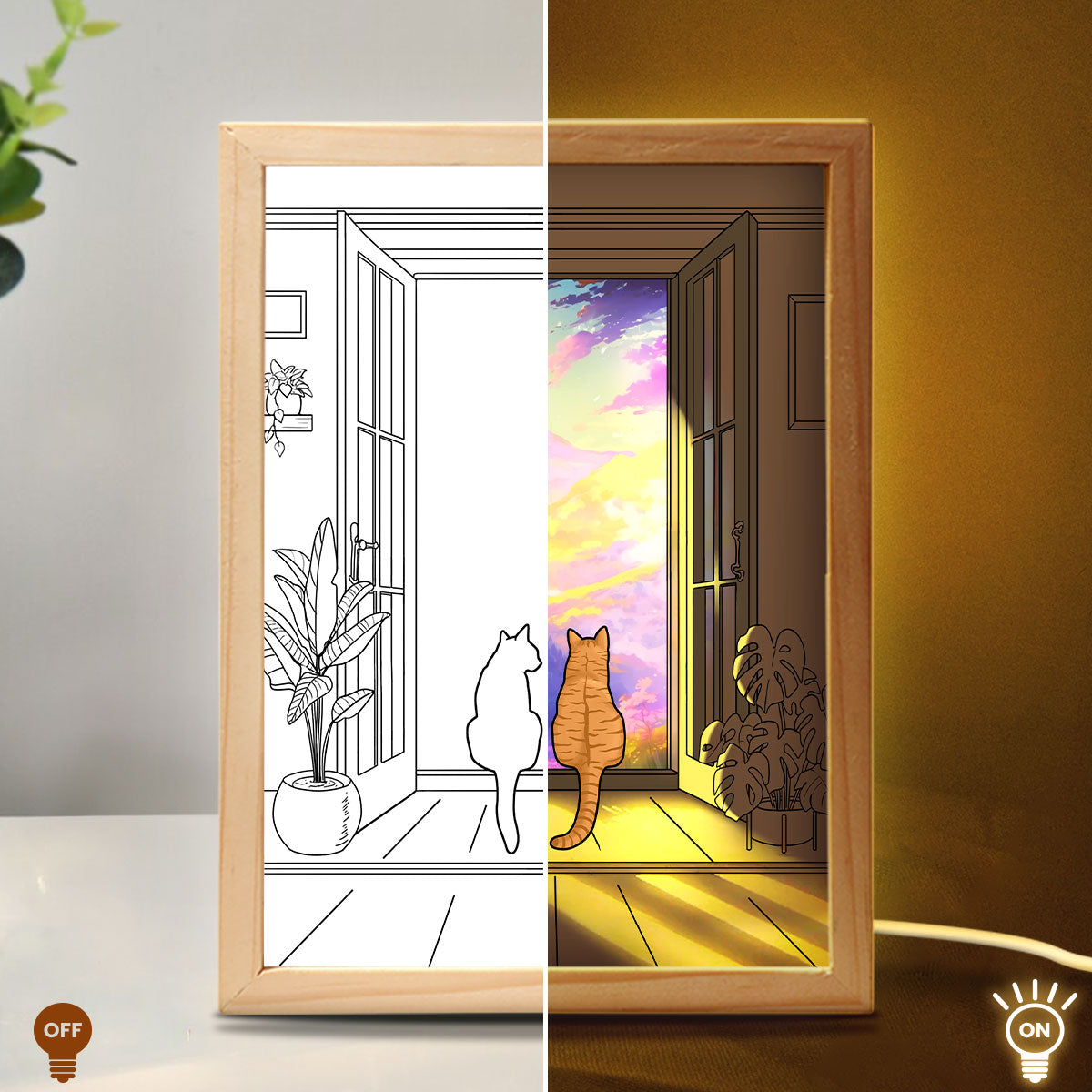 Wall Art Frame Light, The Collision of Light and Art, Personalized Luminous Frame Light Box, LED Night Light, Gift For Cat Lovers