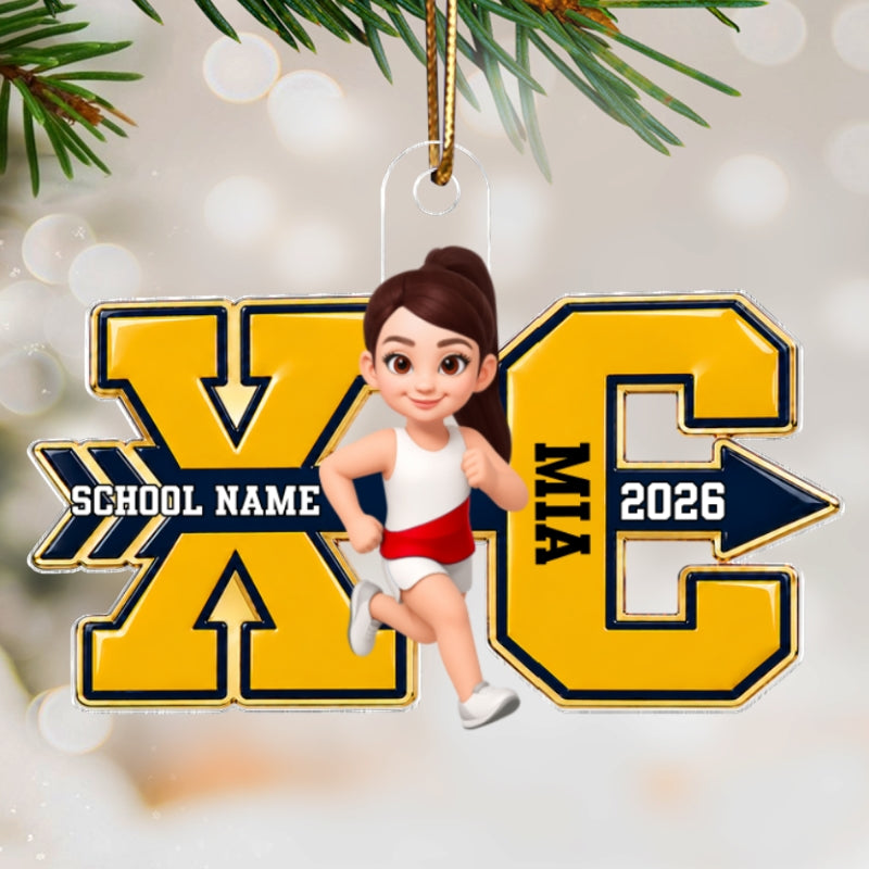 Cross Country For Boy Girl - Personalized Acrylic Ornament - High school Runner Keepsake, Custom Running Christmas Gift For Runner Grandkids