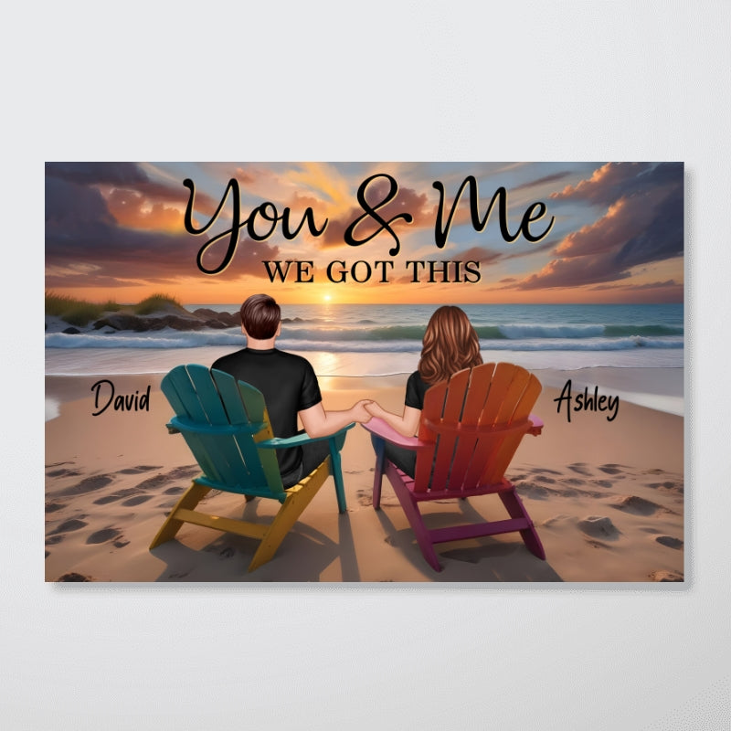 Sunset Beach Landscape Couple Sitting Personalized Poster, Birthday Gift, Anniversary Gift For Him, For Her