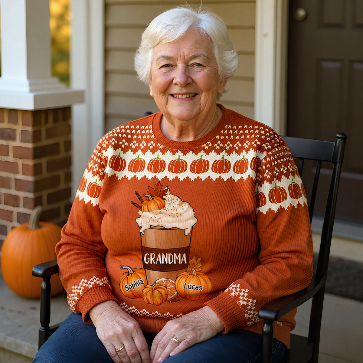 Cozy Fall Vibe Grandma Pumpkin Spice Latte Personalized Sweater